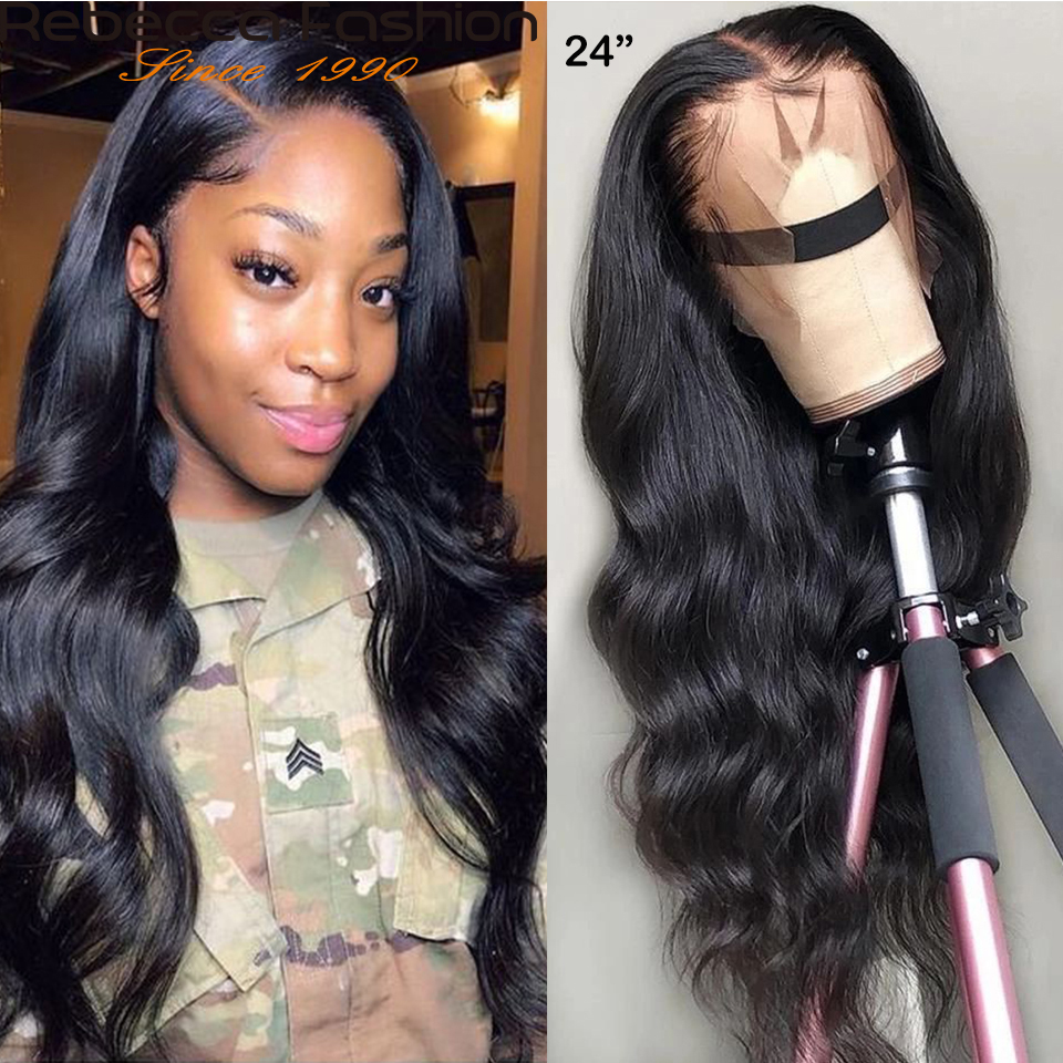 Rebecca 180% 360 Body Wave Full Lace Frontal Human Hair Wig With Baby Hair Pre Plucked Brazilian Lace Front Wig for Women 30inch