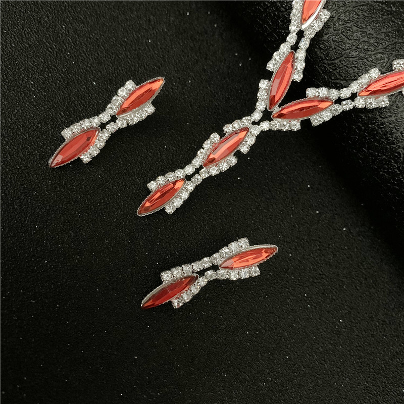 Drop Shipping Silver Plated Royal Red Crystal Wedding Jewelry Sets for Women Leaf Long Necklace Earrings Bridal Jewelry Sets