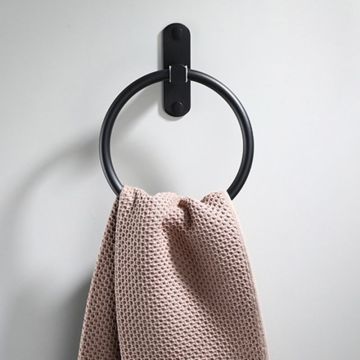 Black Space Aluminum Towel Holder Round Bath Towel Ring Wall Mounted Rack Shelf 40JA