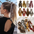 Fashion Leopard Print Elastic Hair Rope Ponytail Scarf for Women Hair Bow Ties Scrunchies Retro Flower Print Ribbon Hair Bands