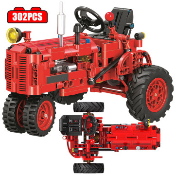 City Classic Red Old Tractor Car High-Tech Building Blocks DIY Walking Tractor Truck Bricks Educational Toys for Children