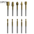 10PCS HSS Titanium Routing Rotary Milling Rotary File Cutter Wood Carving Carved Knife Cutter Tools Accessories Power Tools