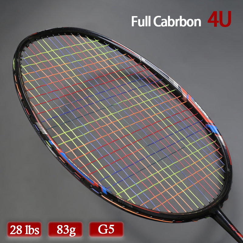 Sparkling Light Weight 4U 83g Carbon Fiber Badminton Rackets Professional Offensive G5 Colorful Strings Racquet Bag Speed Sport
