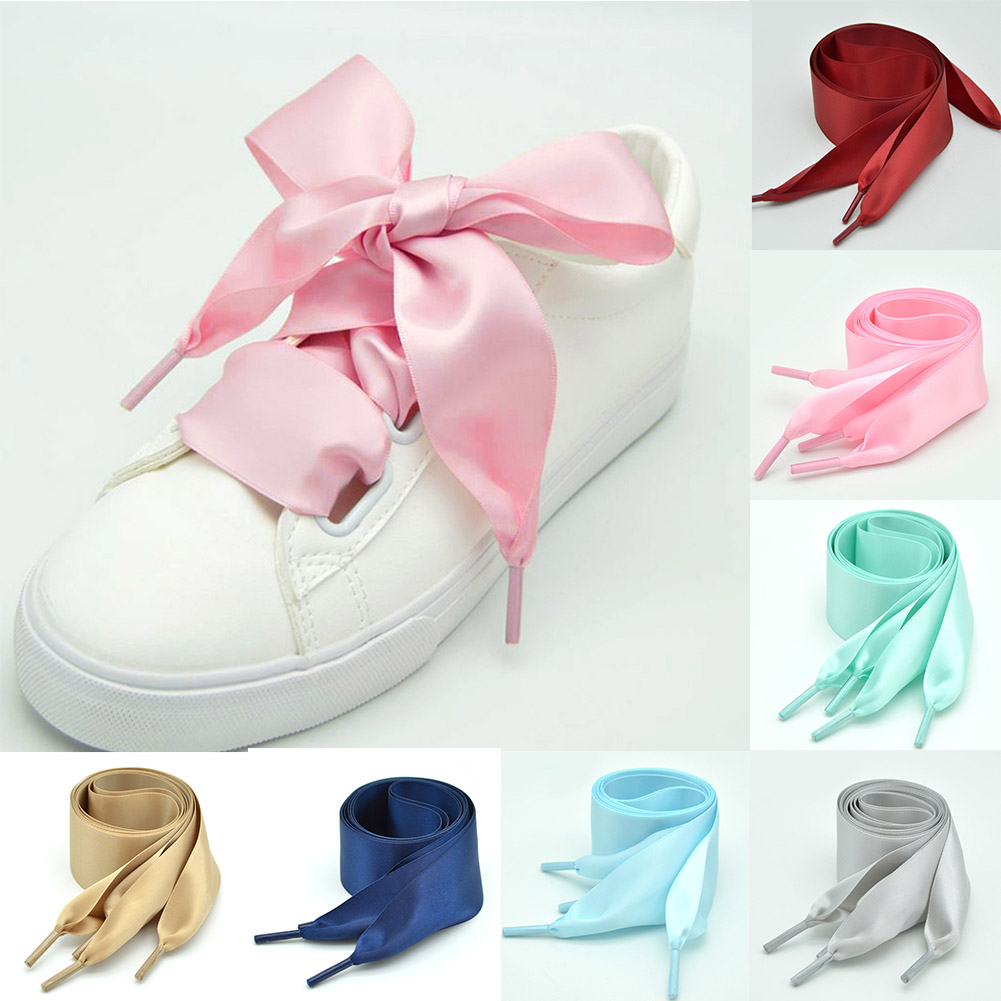 1 pair Candy Color Flat Silk Shoe Laces Unisex Satin Silk Ribbon Sneaker Shoe Strings 4cm Wide Shoelaces