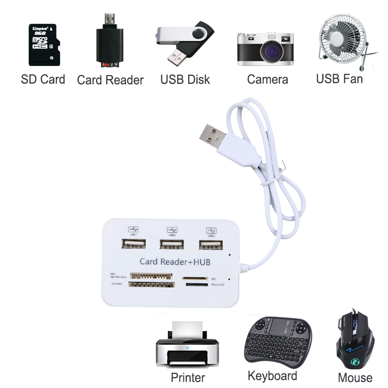 Kebidu USB Hub 3 Ports HUB Splitter HUB 2.0 With SD/TF/M2 Card Reader For i8 Keyboard PC Laptop Camera Micro SD Card