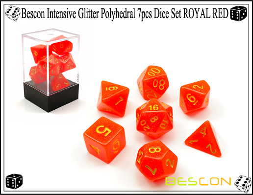 Bescon Intensive Glitter Polyhedral 7pcs Dice Set ROYAL RED-6