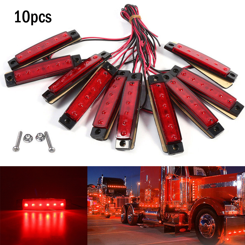 10PCS 24V 6 LED Car Truck Trailer Side Marker Indicators Lights Clearence Light LED Warning Rear Side Lamp Red Color Light