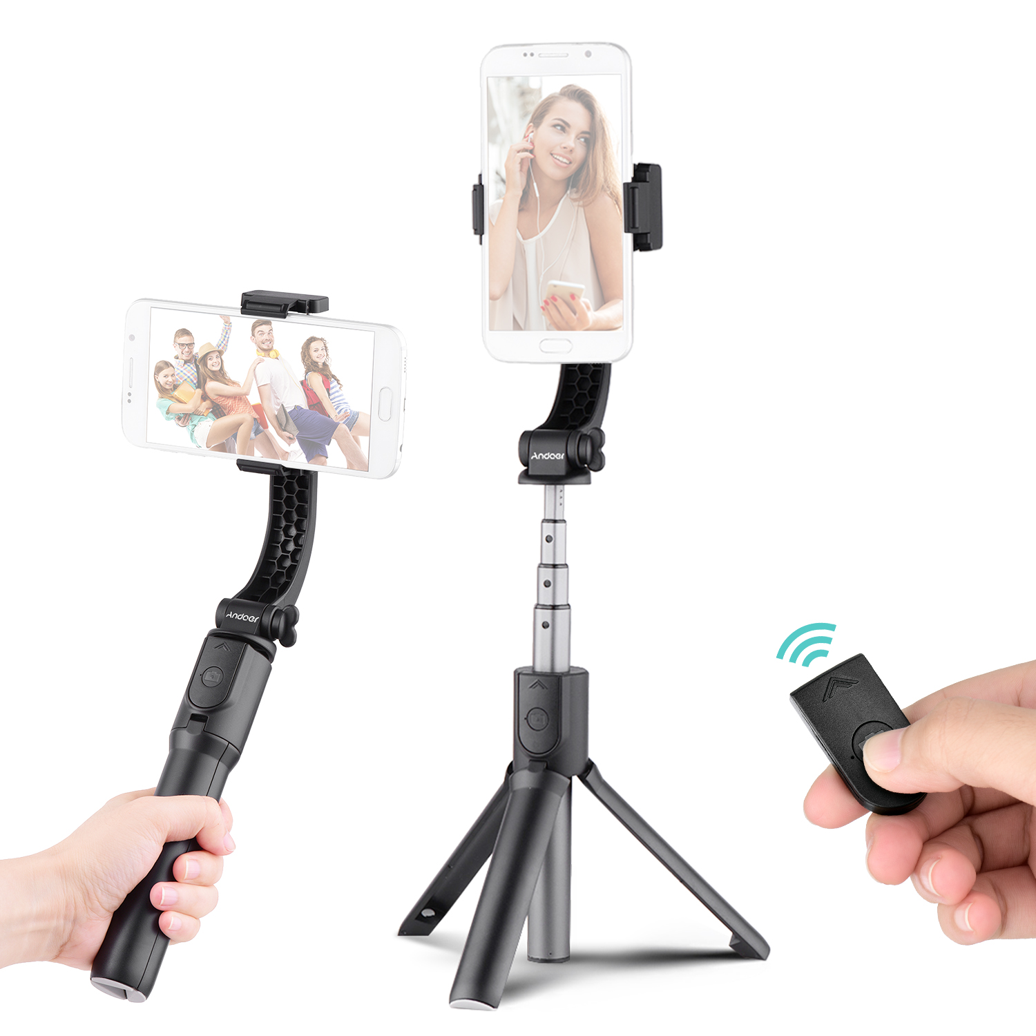 Andoer 3-in-1 Extendable Smartphone Gimbal Stabilizer + Selfie Stick + Tripod Stand for Live Vlogging Video for Smartphones