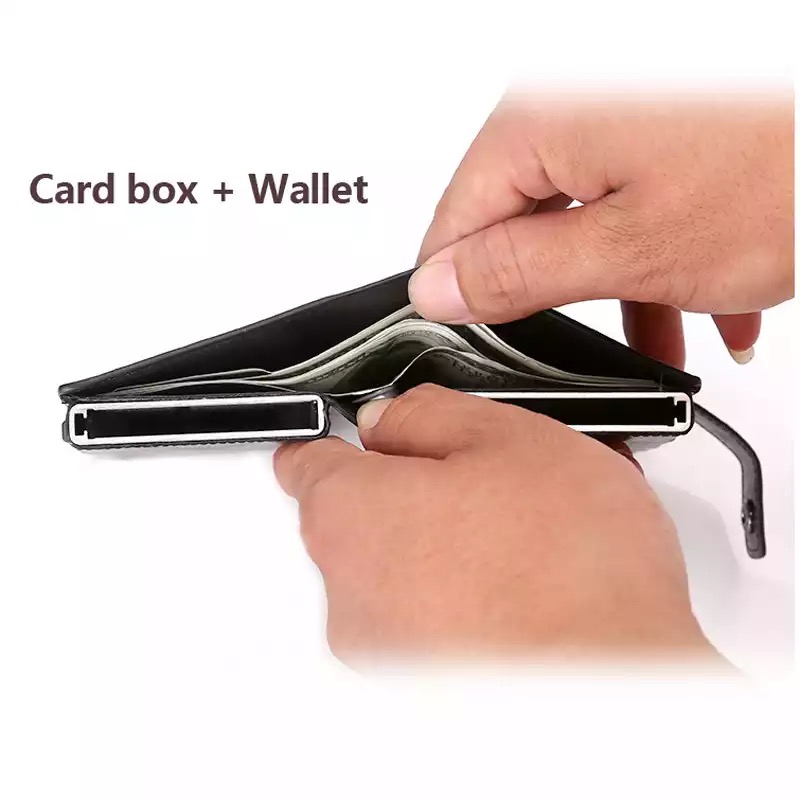 Cizicoco Metal Men Card Holder RFID Aluminium Alloy Credit Card Holder PU Leather Wallet Antitheft Men Wallets Double Card Case