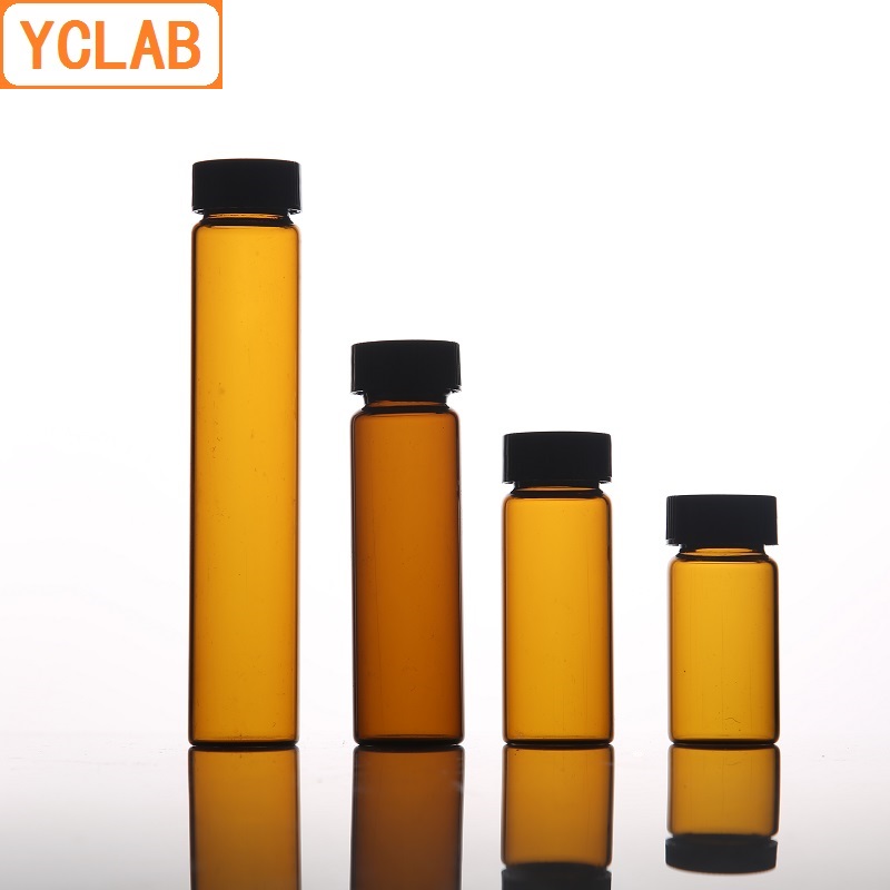 YCLAB 100PCS 8mL Glass Sample Bottle Brown Amber Screw with Plastic Cap and PE Pad Laboratory Chemistry Equipment