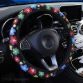 38CM Anti-Slip Steering Wheel Cover Car Handlebar Cover Car Styling Interior Accessories Elastic Flowers Print Steering Covers