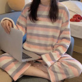 2020 Autumn Winter Flannel Pyjamas Sets Warm Women Thick Coral Velvet Long Sleeve Cartoon Sleepwear Flannel Pajamas Set Girl