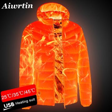2020 NEW Men Heated Jackets Outdoor Coat USB Electric Battery Long Sleeves Heating Hooded Jackets Warm Winter Thermal Clothing