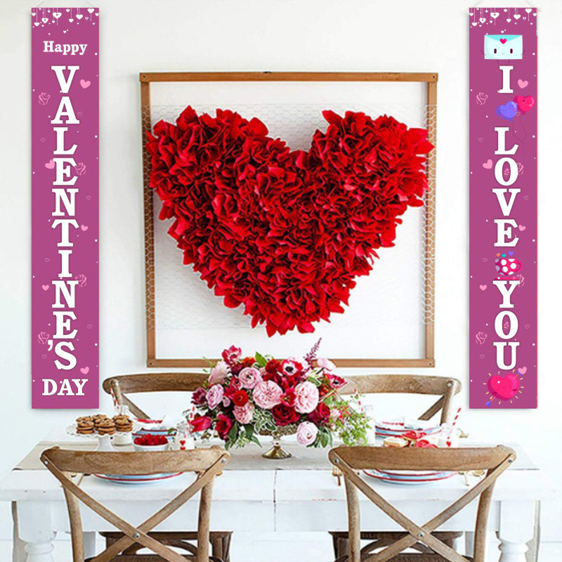 Fashion Door Banner, Letter Heart Print Couplet Door Curtain Portiere Decorative Cloth for Valentine Day, Home Decorations