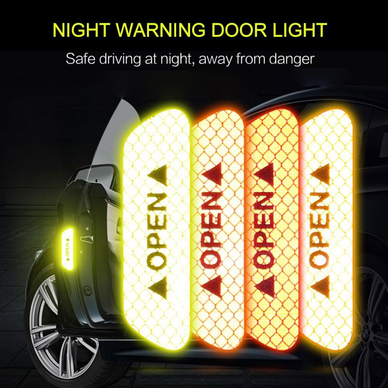 4Pcs Warning Mark Car OPEN Reflective Warning Stickers Door Opening Tips Anti-collision Stickers Safety Sticker Car Accessories