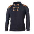 2019 Autumn Men's Sweater Pullover Male Long Sleeve Horn Button Knitted Turtleneck Sweaters slim fit Black Gray Pullovers S-2XL