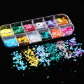 12 Colors Nail Sequins Glitter Powder Maple Leaves Stars Round Nail Flakes for DIY Nail Art Decorations Nail Designs