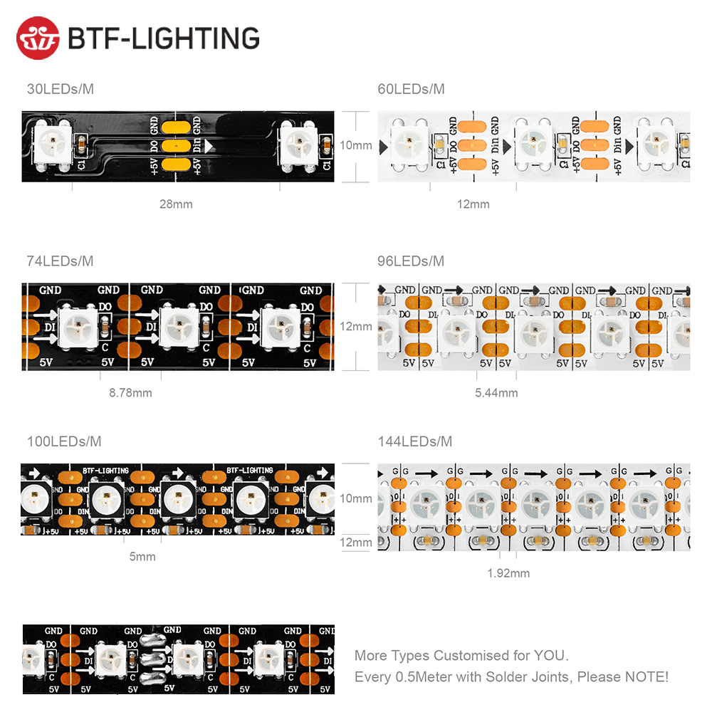 1m 2m 4m 5m WS2812B Led Lights WS2812 RGB Led Strip Light Individually Addressable Led Light Strip Black White PCB IP30 65 67 5V