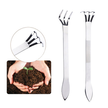 Flower Home Stainless Steel Plant Gardening Tools Practical Durable 2 IN 1 Soil Mix-function Firm Spatula Bonsai Root Rake