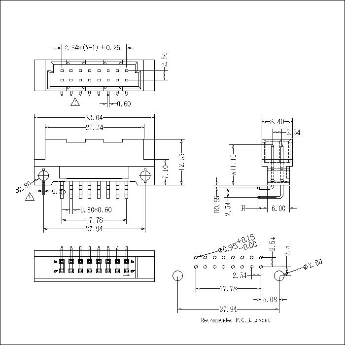 DMR-XXXX-211 DIN41612 Right Angle Plug Type 0.33B Connectors 16 Positions
