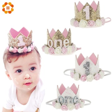 1PC Baby Girl Boy Birthday Party Hats I Am One Caps First Birthday Princess Queen Crown Party Decorations Headband Kids Favors