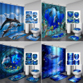 3D Ocean Design Dolphin Waterproof Fabric Bathroom Curtain Shower Curtains Set Anti-skid Rugs Toilet Lid Cover Bath Mat