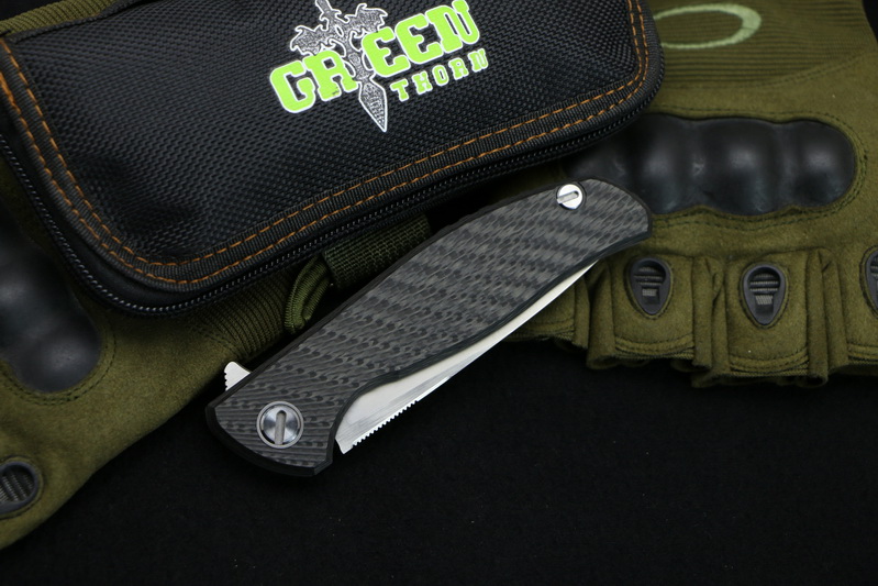Green thorn 95 HATI Flipper folding knife M390 steel bearing titanium CF 3D handle camping hunting outdoor fruit Knives EDC tool