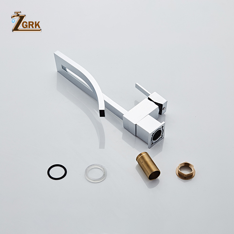 ZGRK Basin Faucets Single Handle Deck Mounted Chrome Brass Square Tall Bathroom Sink Faucet Hot And Cold Mixer Water Tap