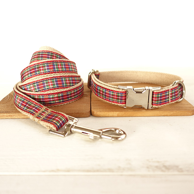 GLORIOUS KEK Scotland Tartan Dog Collars Designer Self-Designed Pet Collars Leash Set Custom Name Quick Release Big Dog Collars
