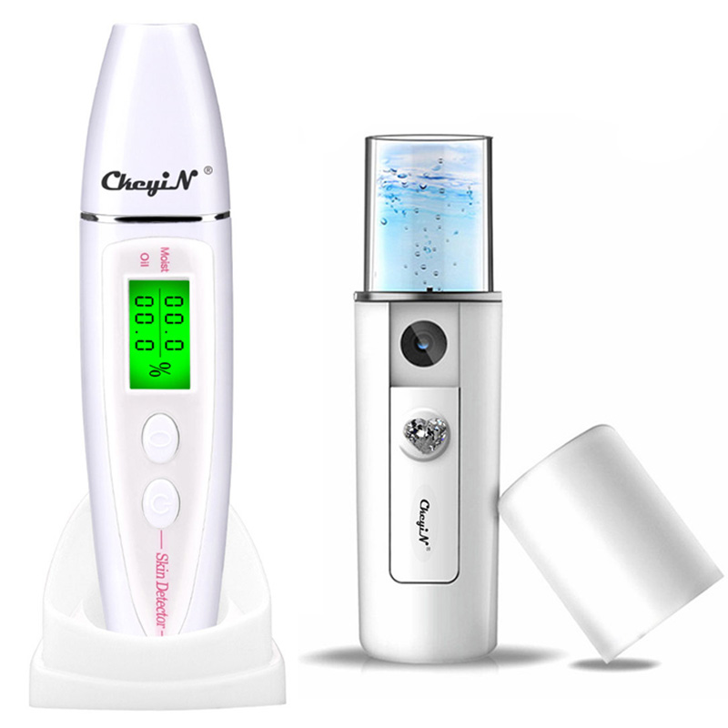 CkeyiN Portable Face Mist Spray Facial Body Steamer Moisturizing Skin Care Humidifier+Digital Skin Moisture Meter Analyzer