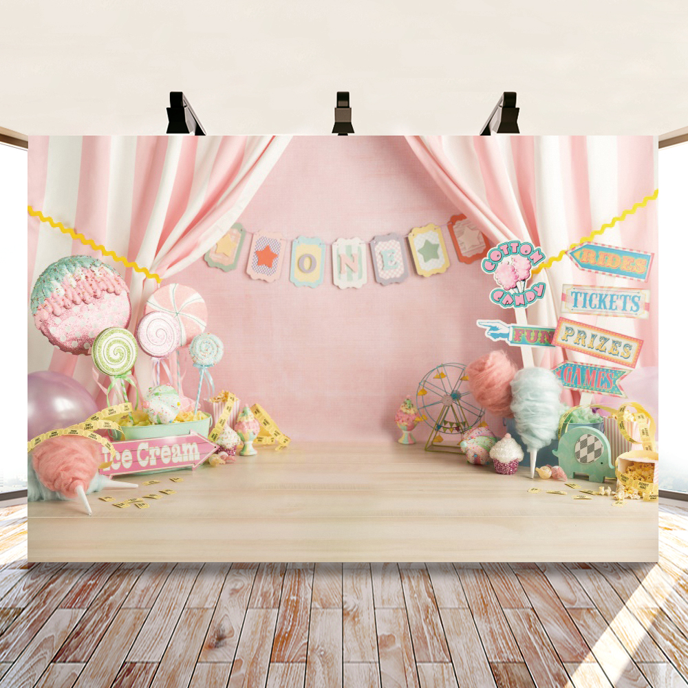 Birthday Photo Backdrop Curtain Candy Bar Banner For Photo Studio Props Vinyl Photographic Backgrounds Baby Shower Photophone