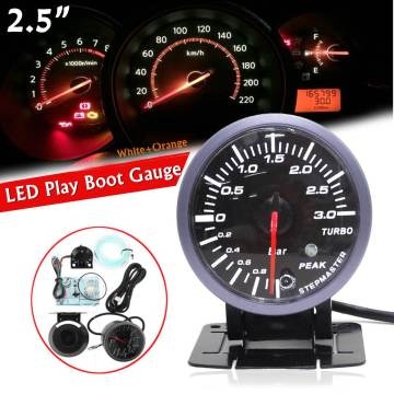 2.5'' 60mm Car LED Turbo Boost Vacuum Pressure Gauge 0-3 Bar DC 12V Universal Auto Turbo Boost Meter Kit with Peak Alarm