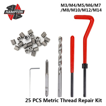 25pcs Metric Thread Repair Kit M3/M4/M5/M6/M7/M8/M10/M12/M14 Screw Thread Inserts For Restoring Damaged Threads Repair Tools