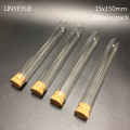 100 pieces/pack 15x150mm Lab U-shape Bottom Glass test tube with Cork Stopper Laboratory Glassware Glass Tube with cap
