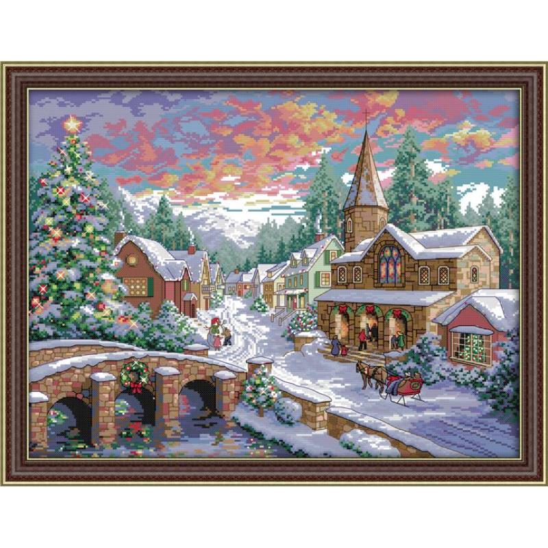 Winter Snow Scene Christmas Series Cross Stitch 11CT 14CT Cross Stitch Kit Embroidery Needlework DIY Christmas Decoration Gift