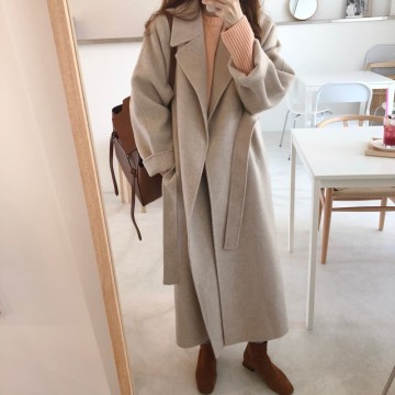 Spring Autumn Winter New Women's Casual Wool Blend Trench Coat Oversize Long Coat with belt Cashmere Outerwear Wholesale OEM