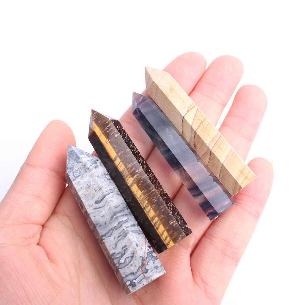 1PC 50-60mm Natural Polished Amethyst Crystal Wand Quartz Point Colorful Fluorite Obelisk Reiki Chakra Healing Stone Gift