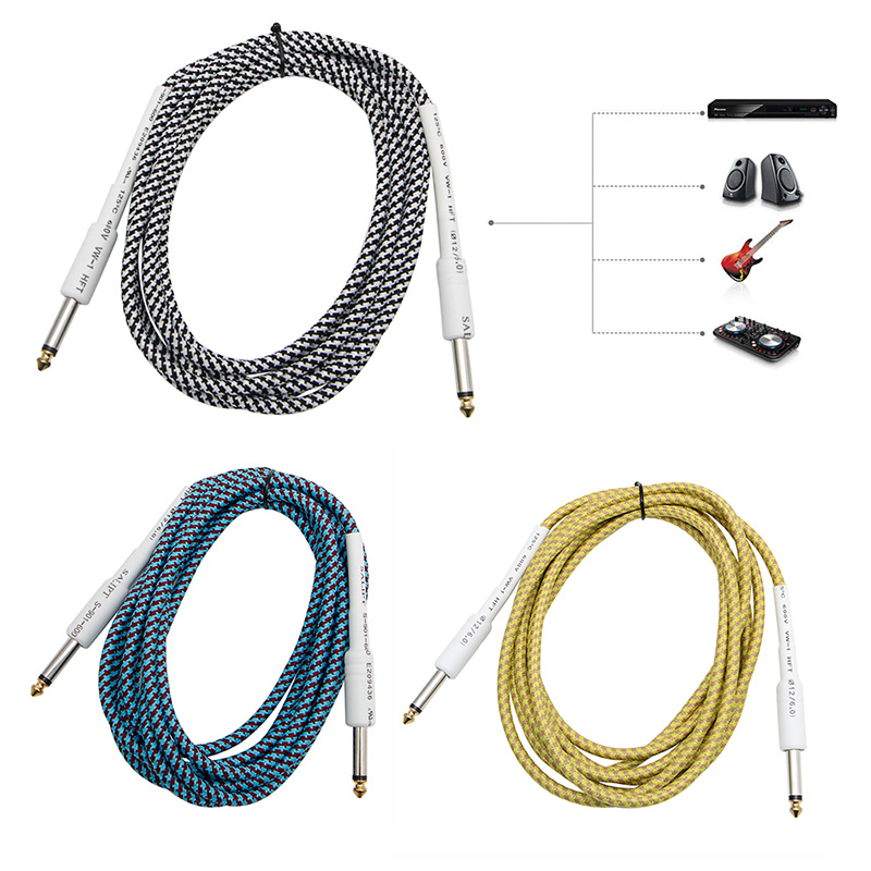 10FT Guitar Bass 6.35mm 1/4" Mono Male to Male Audio Cable Wire Braided Cord Musical Instruments Guitar Cables