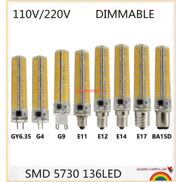YOU SMD 5730 14W Super bright silicone LED light Dimmable G4 G9 E11 E12 E14 E17 BA15d B15 Corn lamp 110/220V 136leds Led bulb