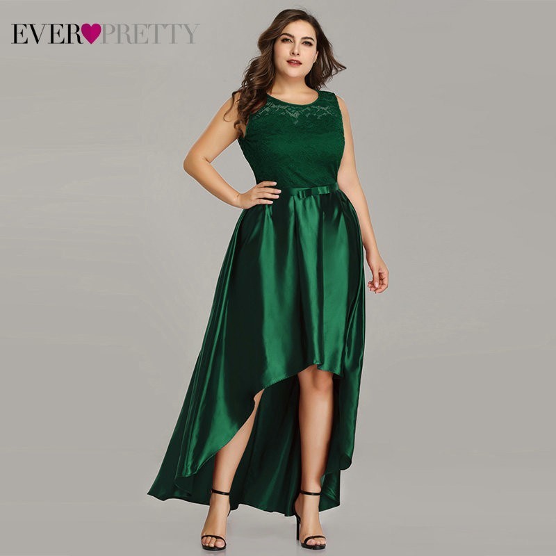 Plus Size Cocktail Dresses Ever Pretty Elegant Lace A-line Sleeveless High Low Burgundy Satin Short Party Dresses with Sashes