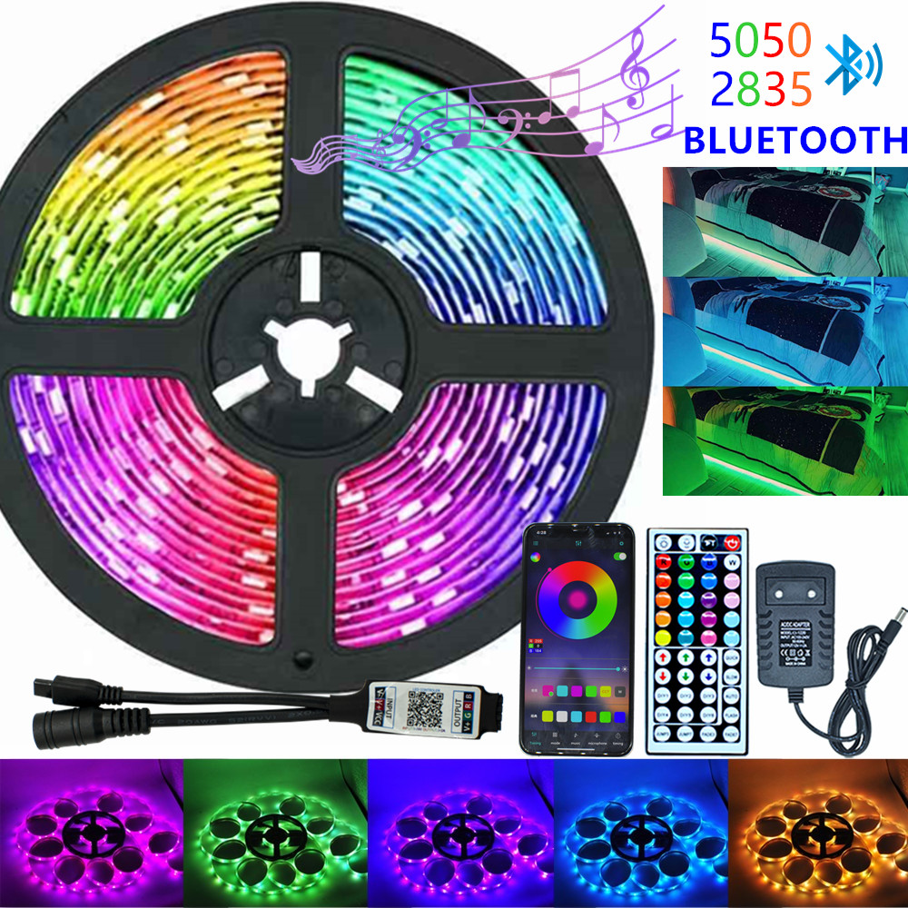 Infrared/Bluetooth/WiFi LED Strip Lights RGB 5050 2835 Flexible Lamp Tape Ribbon With Diode DC 12V 5M 10M Remote Control+Adapter