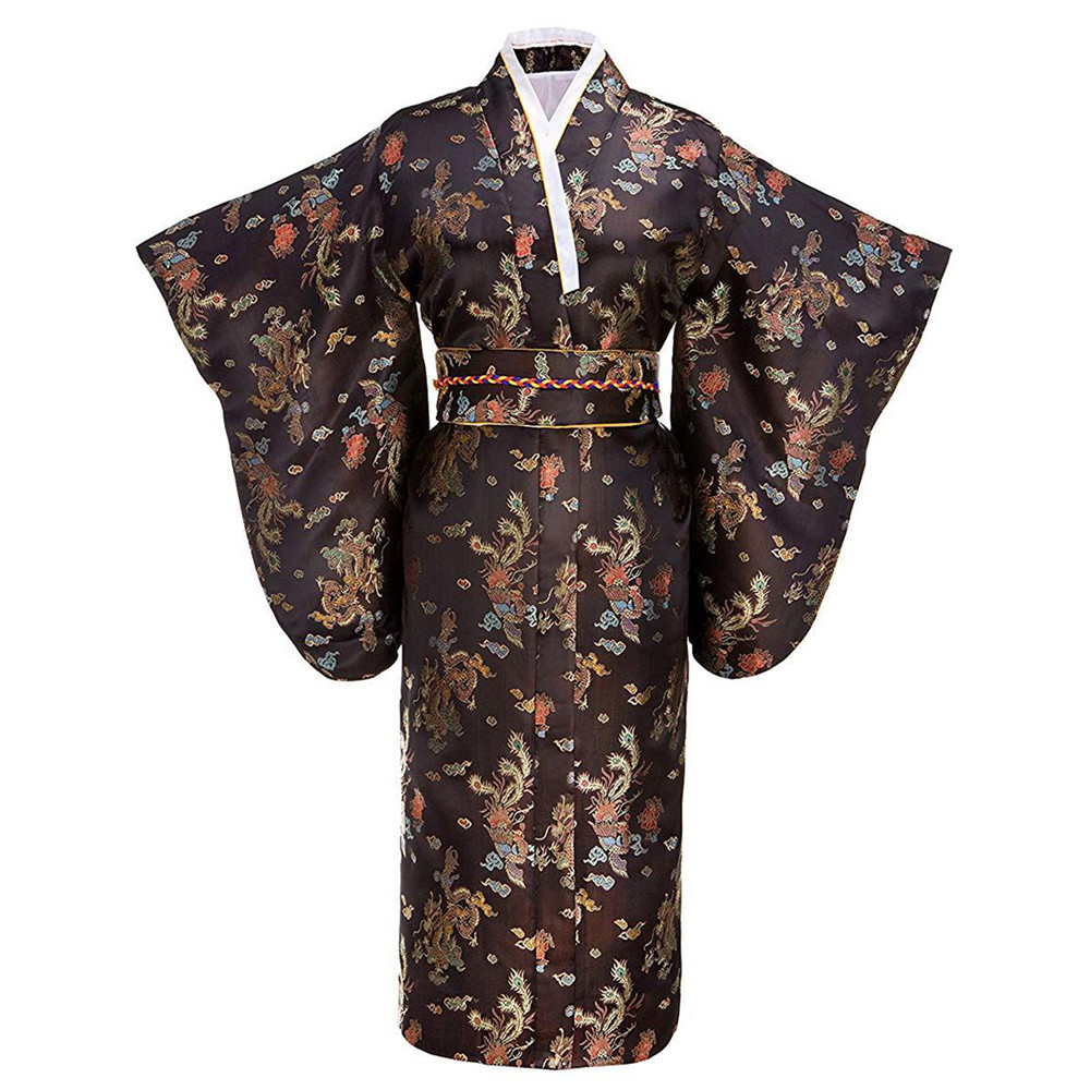 Dragon&phoenix Women Japanese Evening Party Prom Dress Gown Novelty Vintage Classic Kimono Bathrobe Gown Sexy Long Clothing