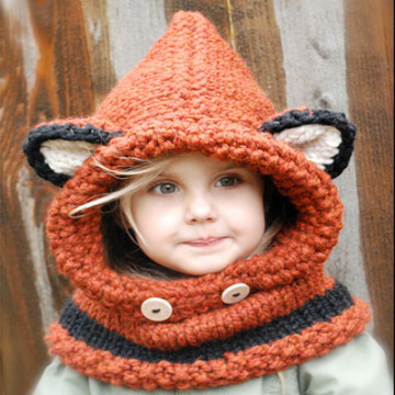 Cute Cartoon Animal Handmade Kids Winter Hats Cat Ear Fox Cloak Beanie Hat Children Windproof Hat and Scarf Boy Girl Knitted Cap