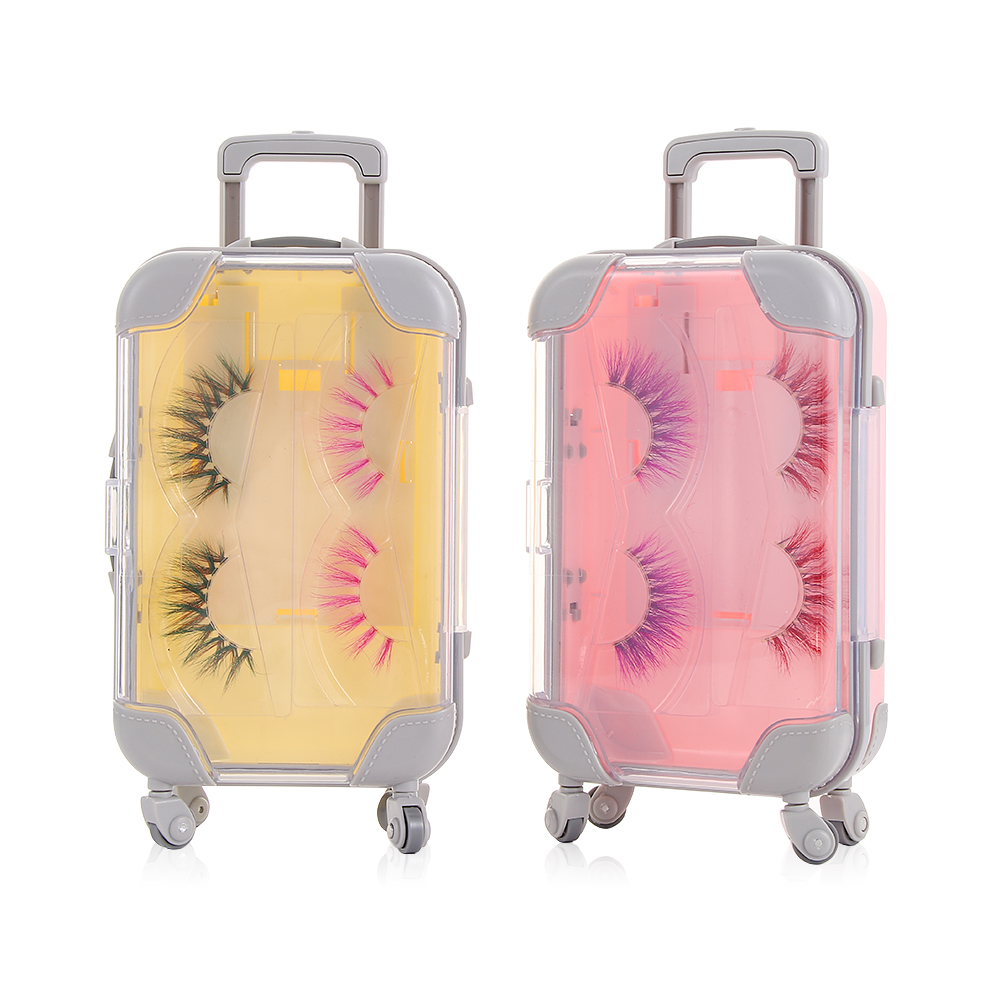 Mini trolley false eyelashes packaging box luggage lashes suitcase luxury mink lashes fluffy curly case empty Beauty Makeup Tool