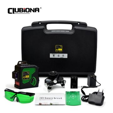 Clubiona Professional 3D 12 Lines Powerful GREEN Beam Laser Level Self-Leveling Vertical & Horizontal Cross Line 360° Rotary