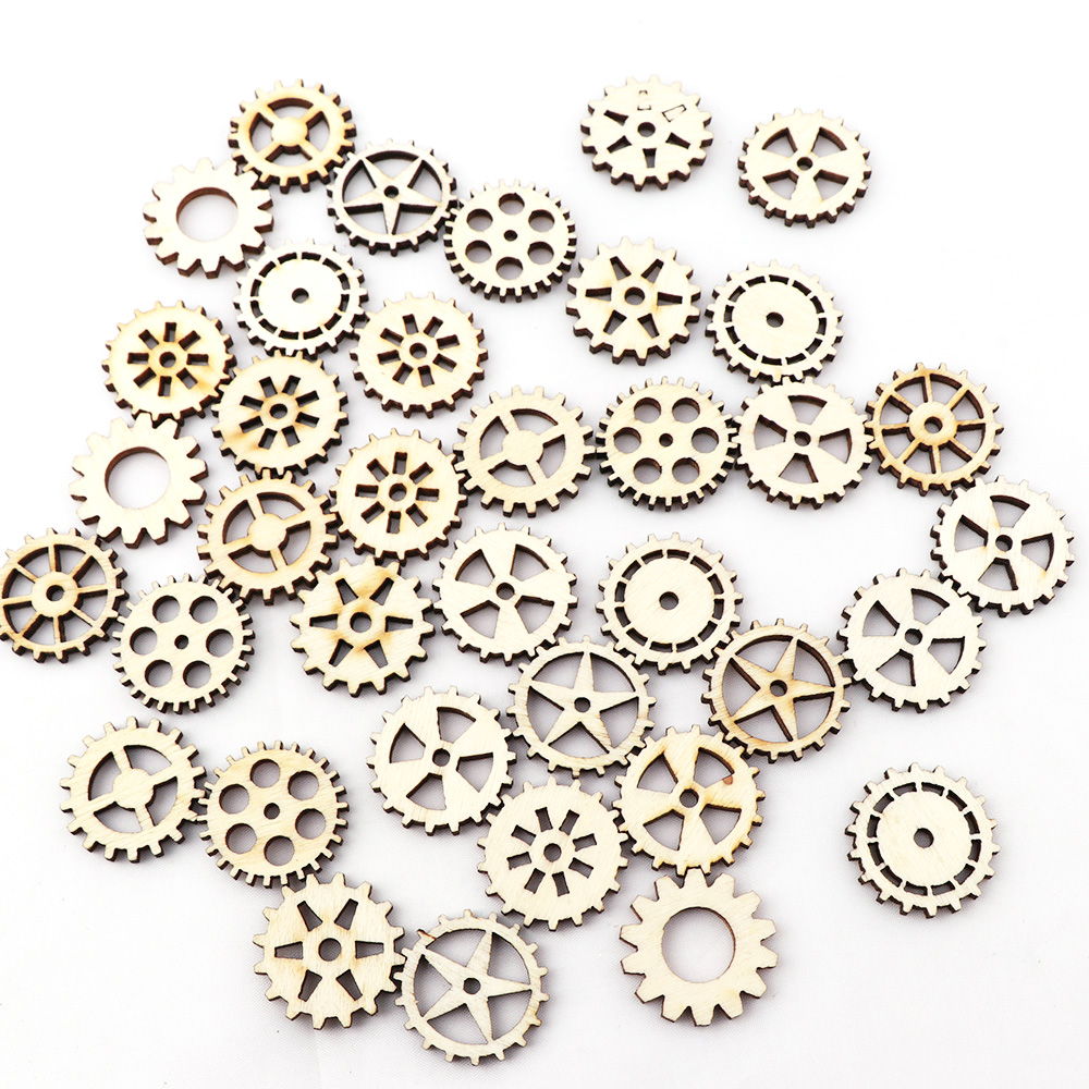 Wheel Gear Pattern Mixed Natrual Wooden Scrapbooking Hollow Craft Round Random for Home Decoration
