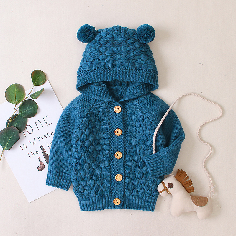 Spring Autumn Newborn Infant Baby Girl Boy Cardigan Clothes Winter Jacket Warm Coat Knitted Sweater Hooded Button Outwear