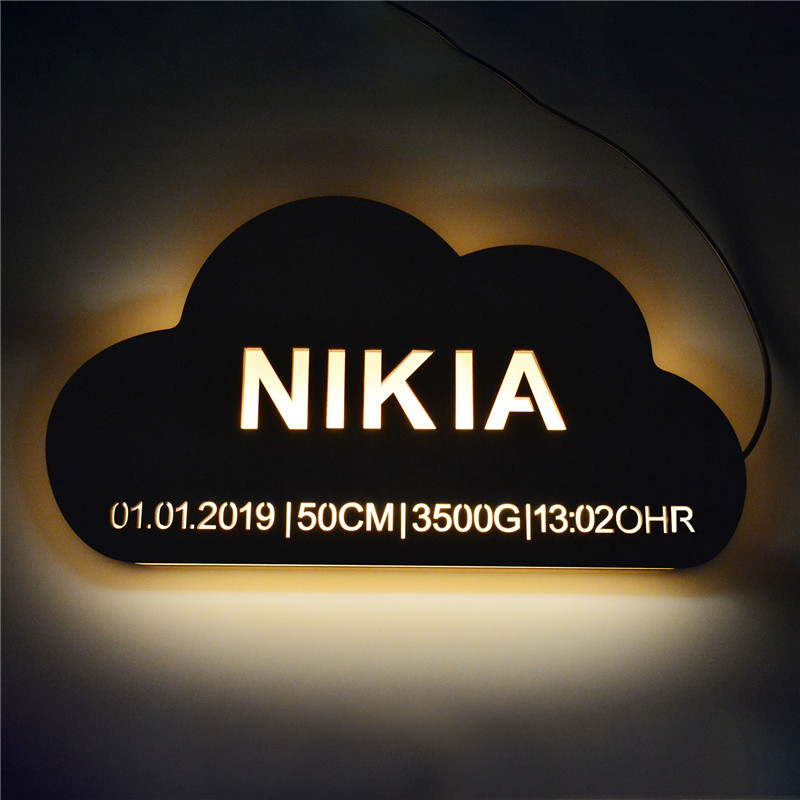 Personalized Name Date Wooden Cloud LED Night Light for Kids Wall Lamp Lightlight Direct USB Charge Lamp Bedroom Decoration Gift