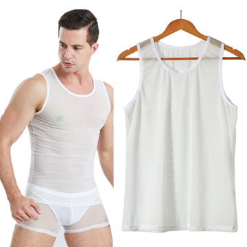 Sexy Men Undershirts Mesh Transparent Breathable Muscle Shapers Fitness Vest Loose Casual Sleepwear Male See Through Tanks Tops