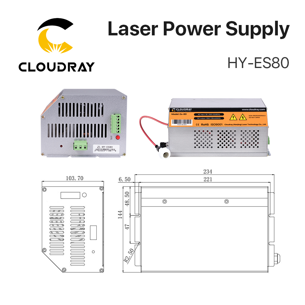 Cloudray 80-100W 80W HY-Es80 CO2 Laser Power Supply for CO2 Laser Engraving Cutting Machine Es Series
